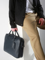 Leather Flandres Briefcase 2 Compartments Etrier Blue flandres EFLA8262-vue-porte